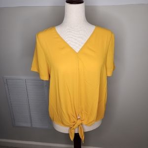 Madewell Novel Tie Front Golden Yellow Short Sleeve Top Size S
